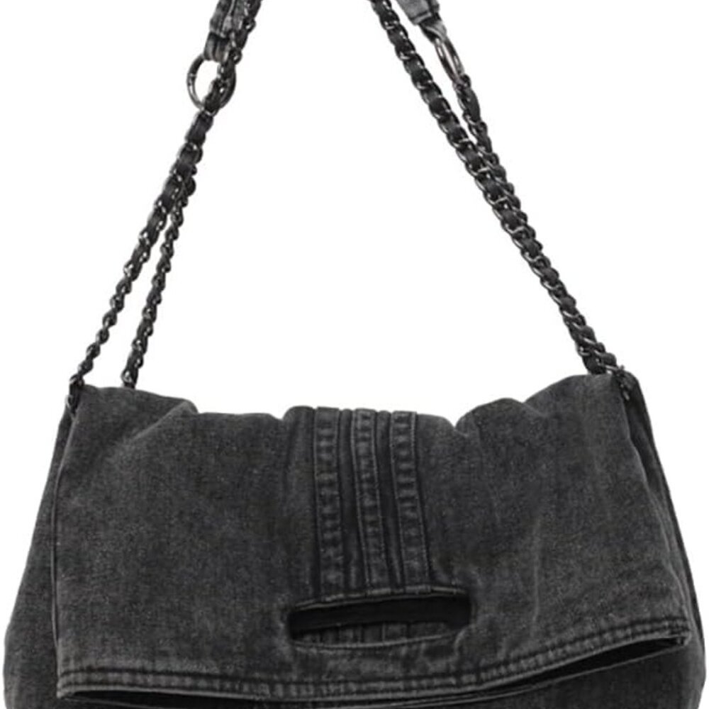 Women Denim Shoulder Handbag Retro Crossbody Bag Large Capacity Tote Purse Chain